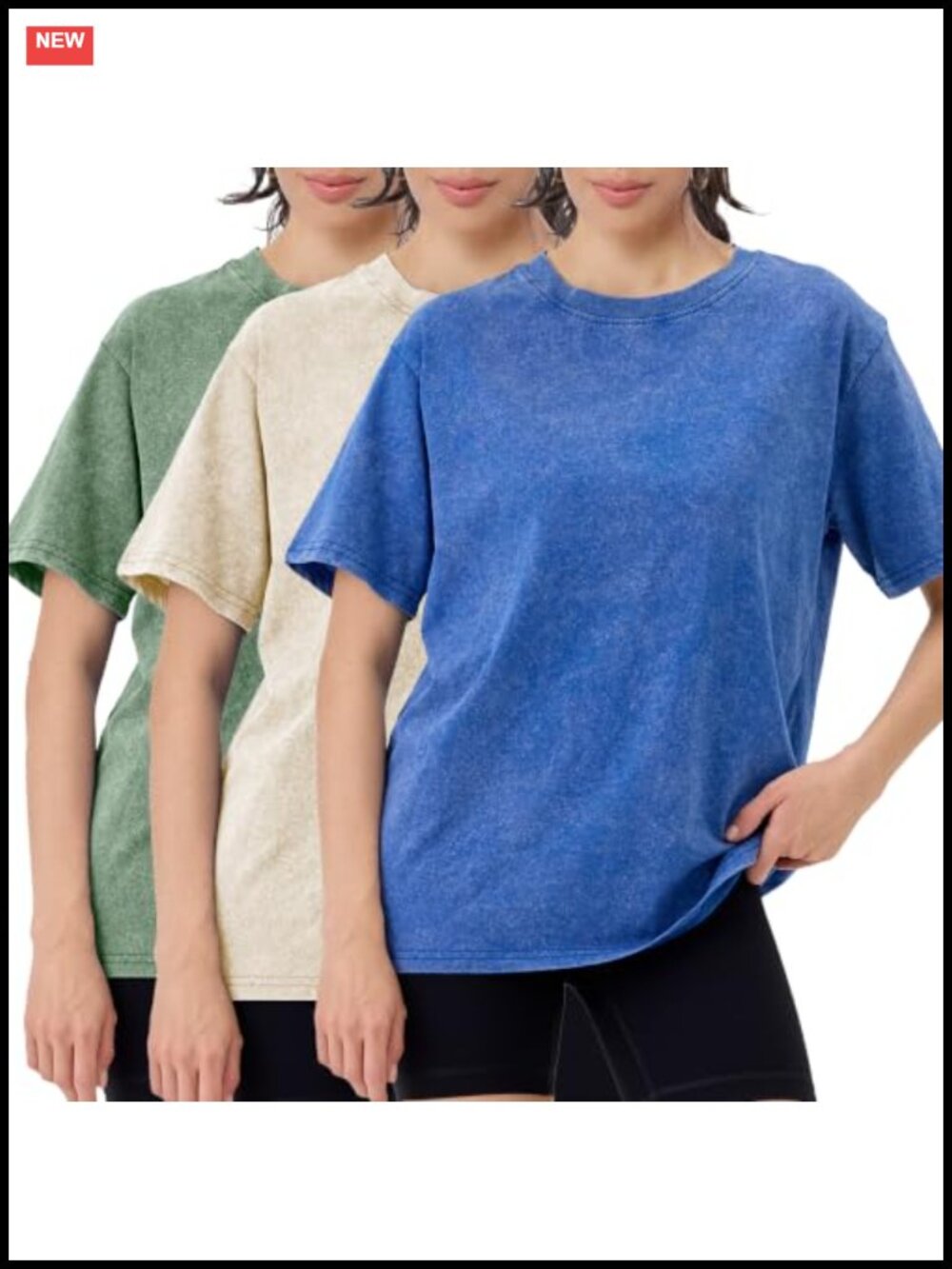3 Pack Acid Washed Oversized T-Shirts 100% Cotton Crew Neck